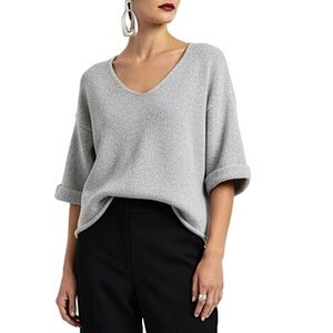 Noisy May 100% cotton boxy oversized short sleeve v neck sweater XS